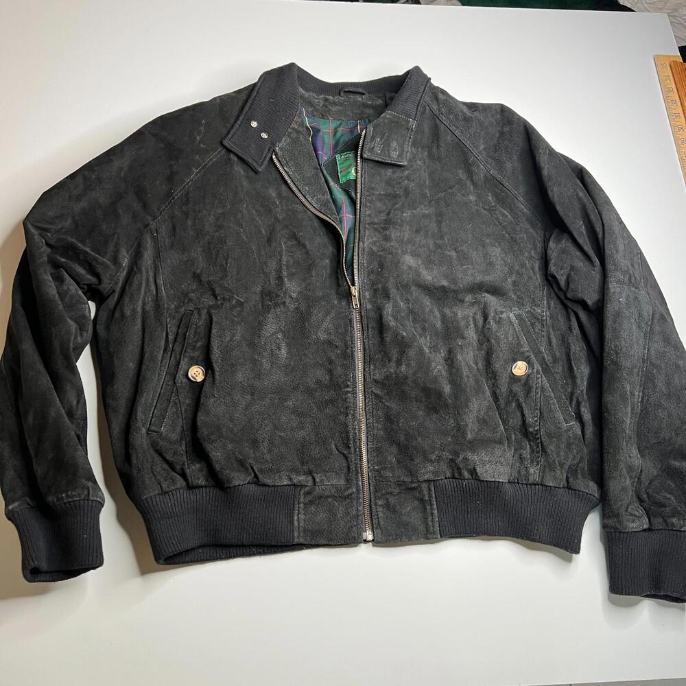 Orvis Genuine Leather‎ Suede Bomber Jacket Men’s XL – Plaid Lining, Zip Front